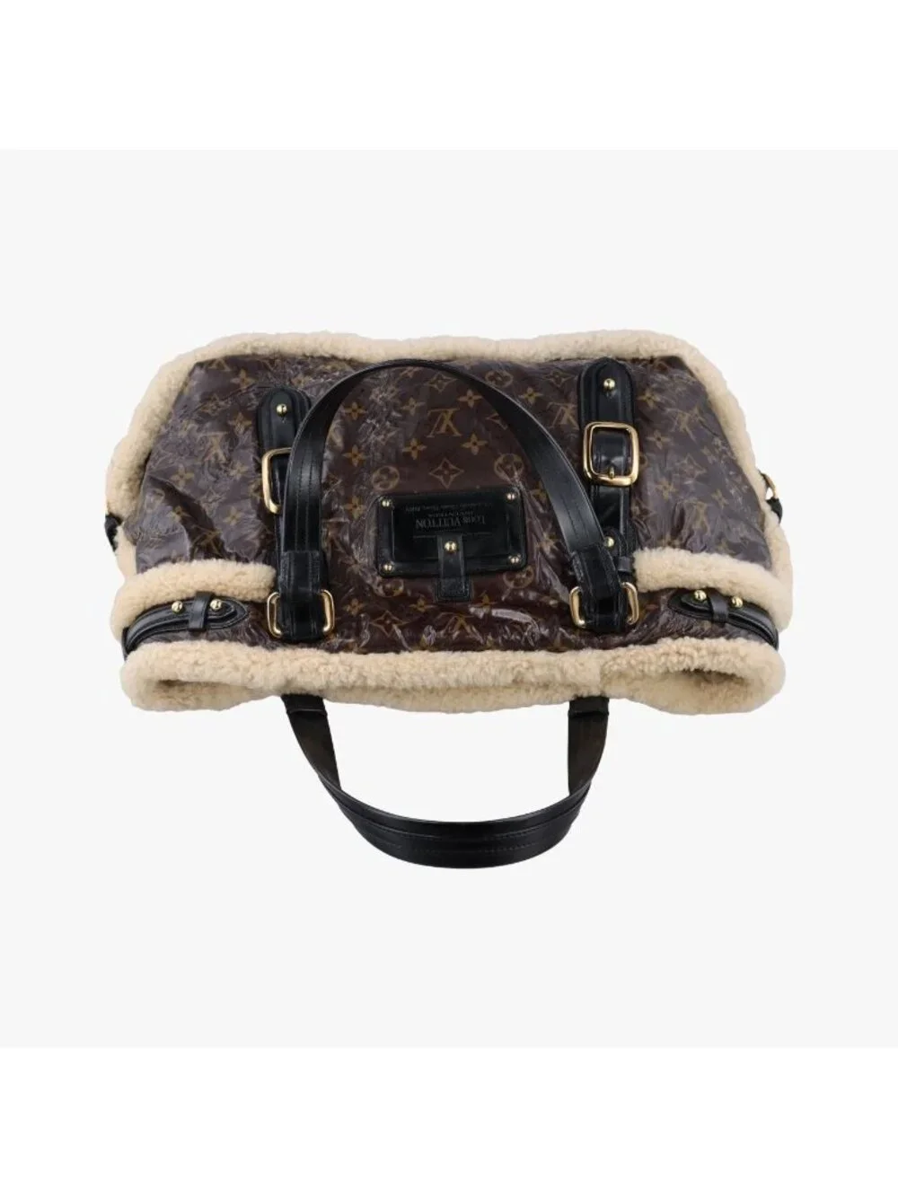 Louis Vuitton Monogram Shearling Tote Brown Cream Patent